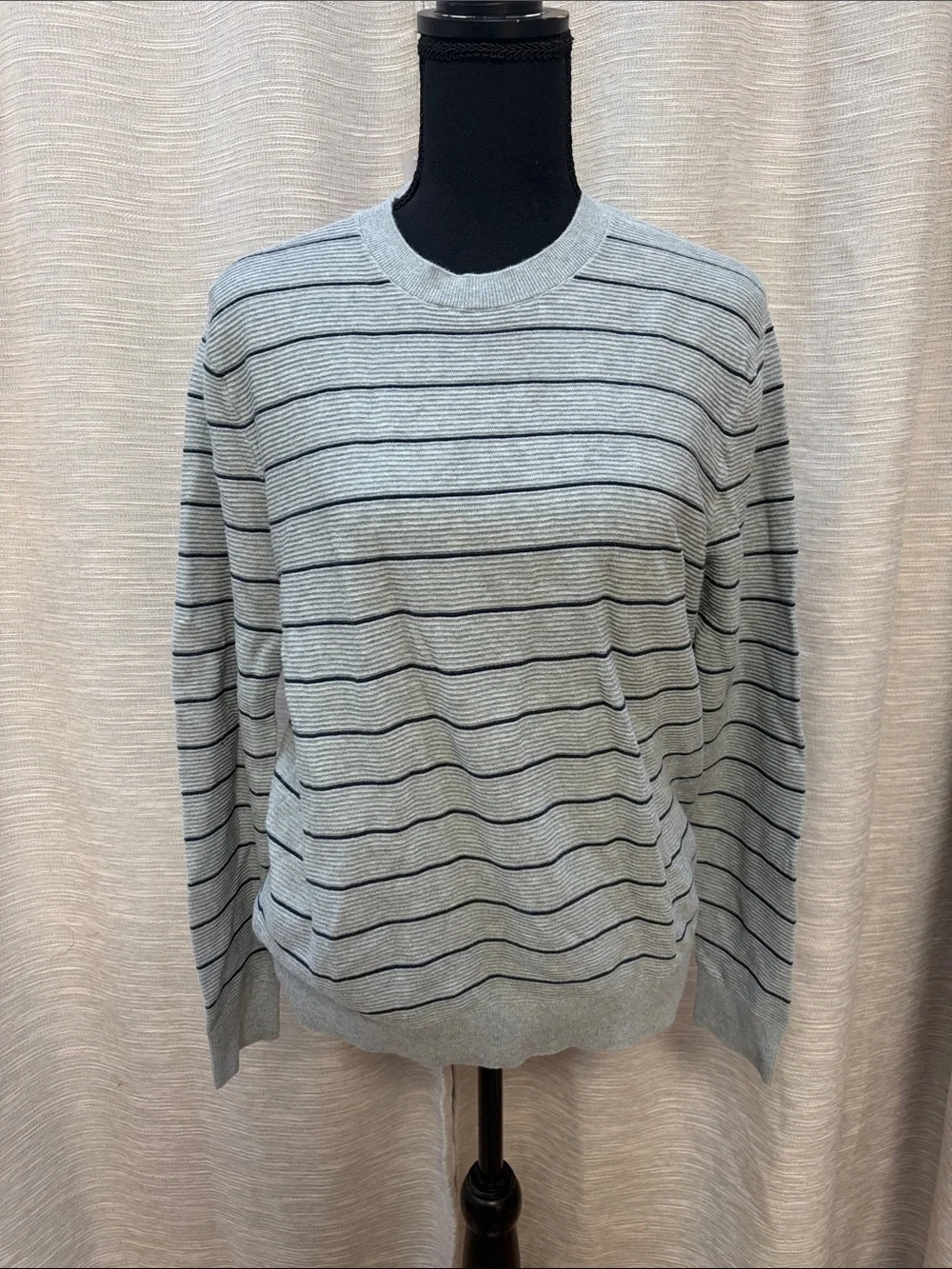 Banana Republic Gray Crewneck Sweater with Navy Stripes